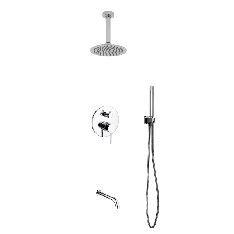 KubeBath Aqua Rondo Brass Shower Set with 8" Ceiling Mount Round Rain Shower Handheld and Tub Filler R-CR8HHTF3V