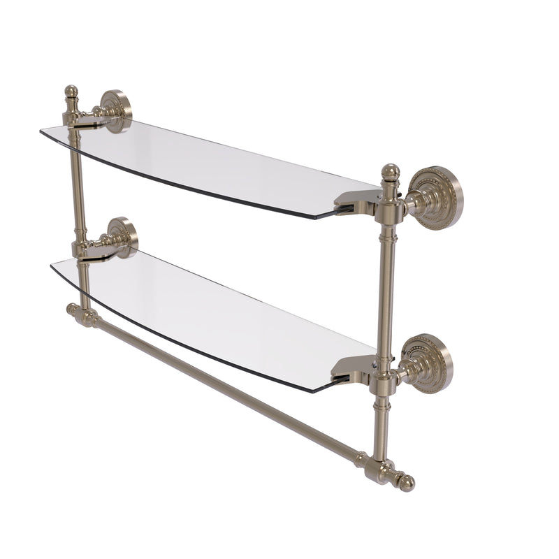 Allied Brass Retro Dot Collection 18 Inch Two Tiered Glass Shelf with Integrated Towel Bar RD-34TB-18-PEW