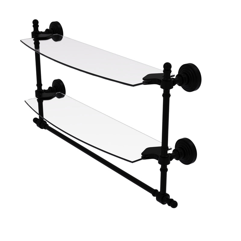 Allied Brass Retro Wave Collection 18 Inch Two Tiered Glass Shelf with Integrated Towel Bar RW-34TB-18-BKM