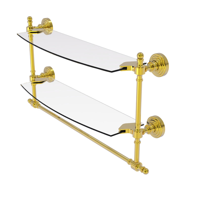 Allied Brass Retro Wave Collection 18 Inch Two Tiered Glass Shelf with Integrated Towel Bar RW-34TB-18-PB