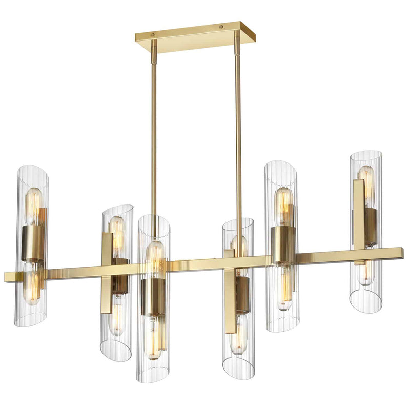 Dainolite 12 Light Horizontal Chandelier Aged Brass Finish with Clear Fluted Glass SAM-4012HC-AGB