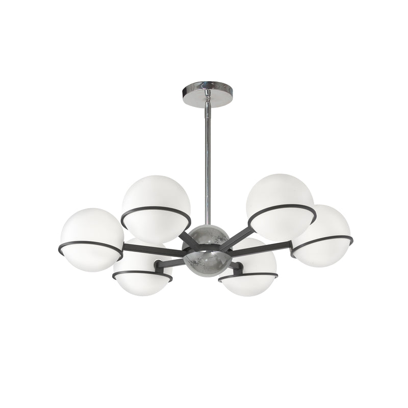 Dainolite 6 Light Halogen Chandelier Matte Black and Polished Chrome with White Opal Glass SOF-286C-MB-PC