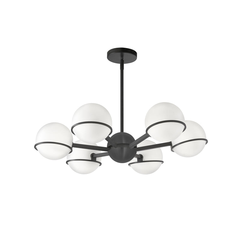 Dainolite 6 Light Halogen Chandelier Matte Black with White Opal Glass SOF-286C-MB