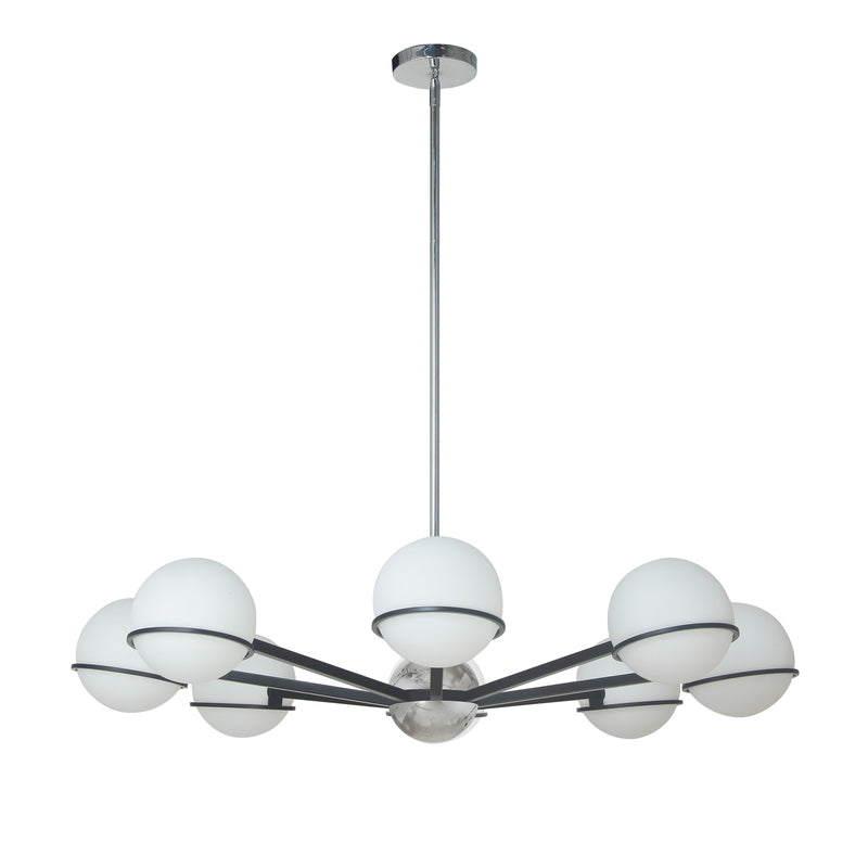 Dainolite 8 Light Halogen Chandelier Matte Black and Polished Chrome with White Opal Glass SOF-388C-MB-PC