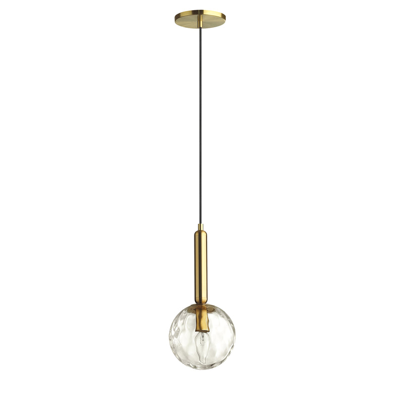 Dainolite 1 Light Incandescent Pendant Aged Brass with Clear Hammered Glass TAR-61P-AGB-CL