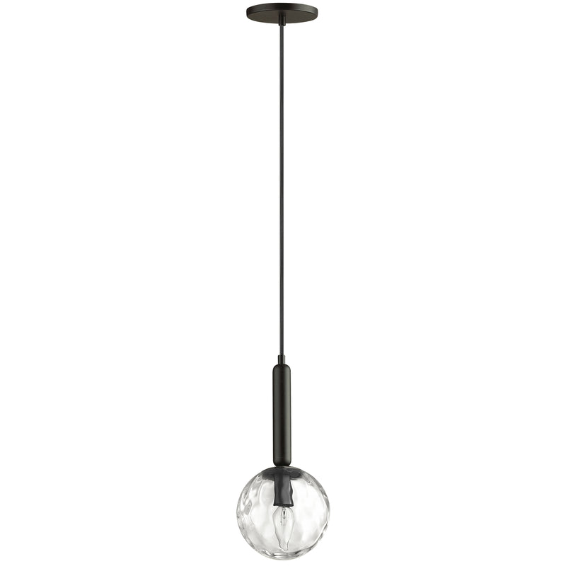 Dainolite 1 Light Incandescent Pendant Matte Black with Clear Hammered Glass TAR-61P-MB-CL