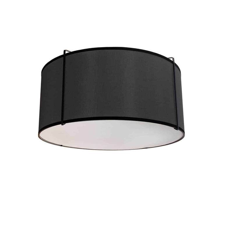 Dainolite 2 Light Flush Mount Drum Black Shade with White Fabric Diffuser TRA-121FH-BK