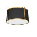 Dainolite 2 Light Flush Mount Drum Gold and Black Shade with White Fabric Diffuser TRA-121FH-GLD-BK