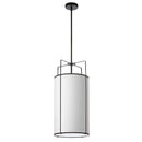 Dainolite 4 Light Pendant Drum Shade Black and White with White Fabric Diffuser TRA-124P-BK-WH