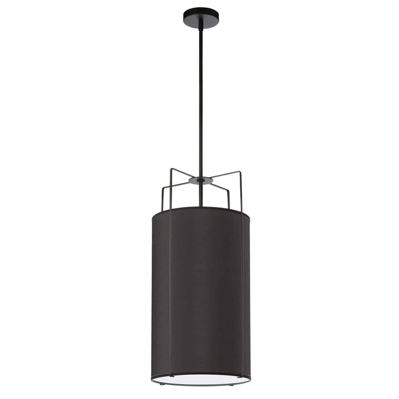 Dainolite 4 Light Pendant Drum Shade Black with White Fabric Diffuser TRA-124P-BK