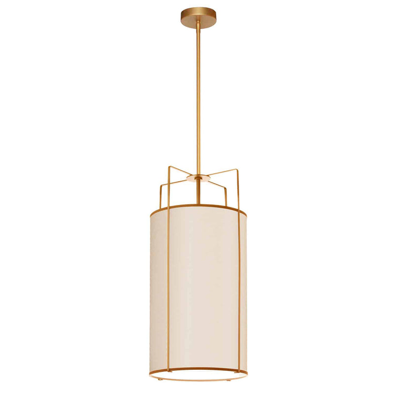 Dainolite 4 Light Pendant Drum Shade Gold and Cream with White Fabric Diffuser TRA-124P-GLD-CRM