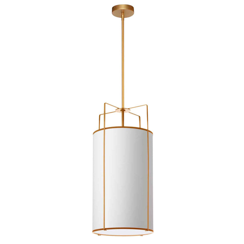 Dainolite 4 Light Pendant Drum Shade Gold and White with White Fabric Diffuser TRA-124P-GLD-WH