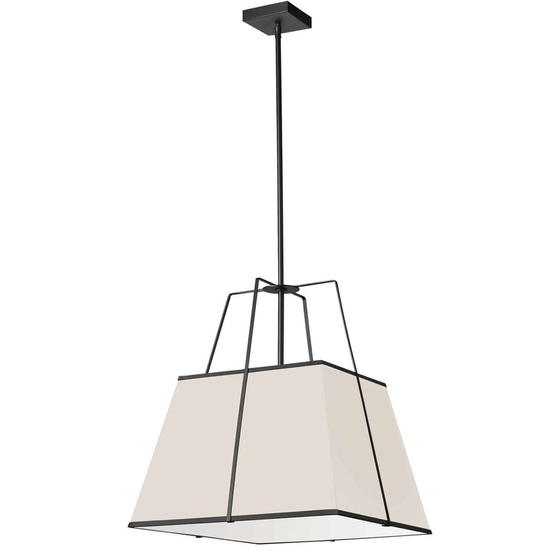 Dainolite 1 Light Pendant Black and Cream Shade with White Fabric Diffuser TRA-181P-BK-CRM