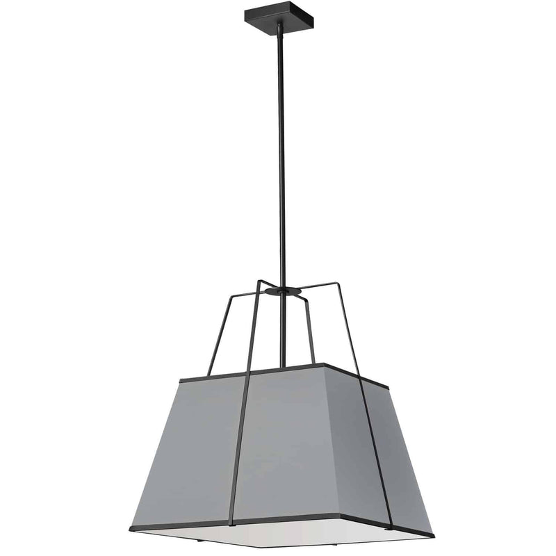 Dainolite 1 Light Pendant Black and Gray Shade with White Fabric Diffuser TRA-181P-BK-GRY