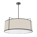 Dainolite 4 Light Drum Pendant Black and Cream Shade with White Fabric Diffuser TRA-244P-BK-CRM