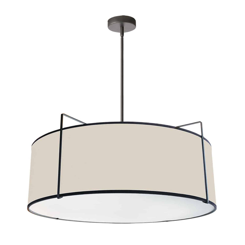 Dainolite 4 Light Drum Pendant Black and Cream Shade with White Fabric Diffuser TRA-244P-BK-CRM