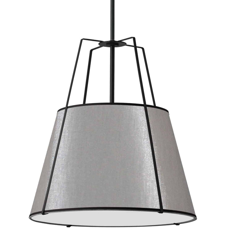 Dainolite 4 Light Trapezoid Pendant Gray Shade with White Fabric Diffuser TRA-304P-BK-GRY