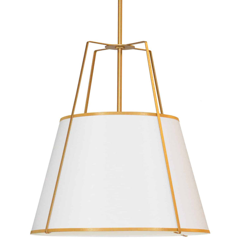 Dainolite 4 Light Trapezoid Pendant White Shade with White Fabric Diffuser TRA-304P-GLD-WH