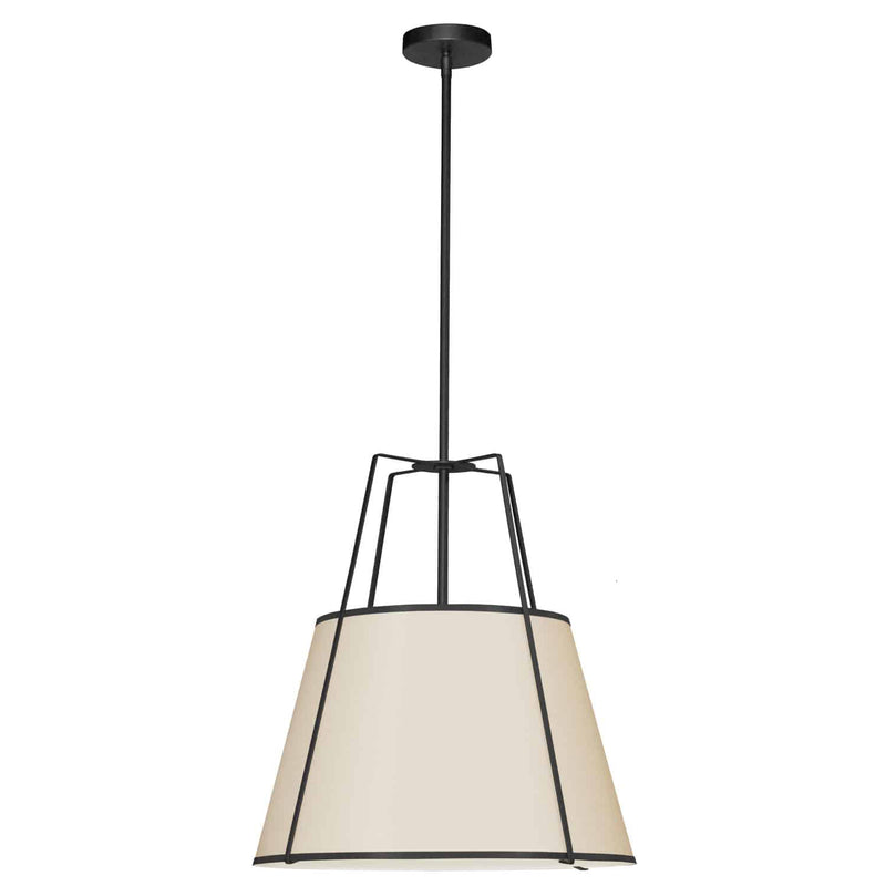 Dainolite 3 Light Trapezoid Pendant Black and Cream Shade with White Fabric Diffuser TRA-331P-BK-CRM