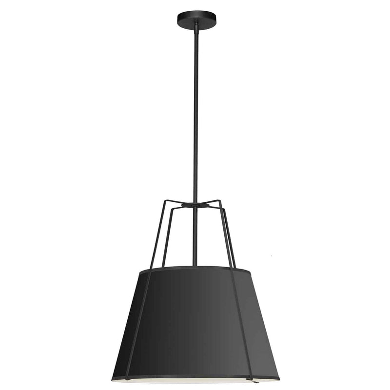 Dainolite 3 Light Trapezoid Pendant Black Shade with White Fabric Diffuser TRA-331P-BK