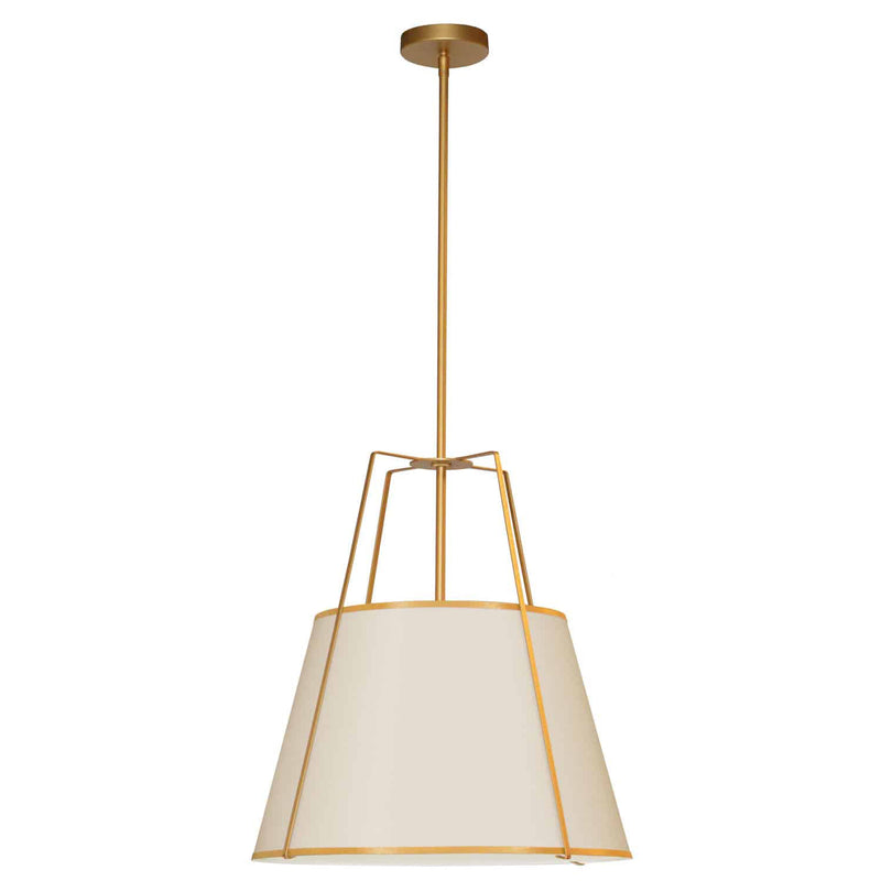 Dainolite 3 Light Trapezoid Pendant Gold and Cream Shade with White Fabric Diffuser TRA-331P-GLD-CRM