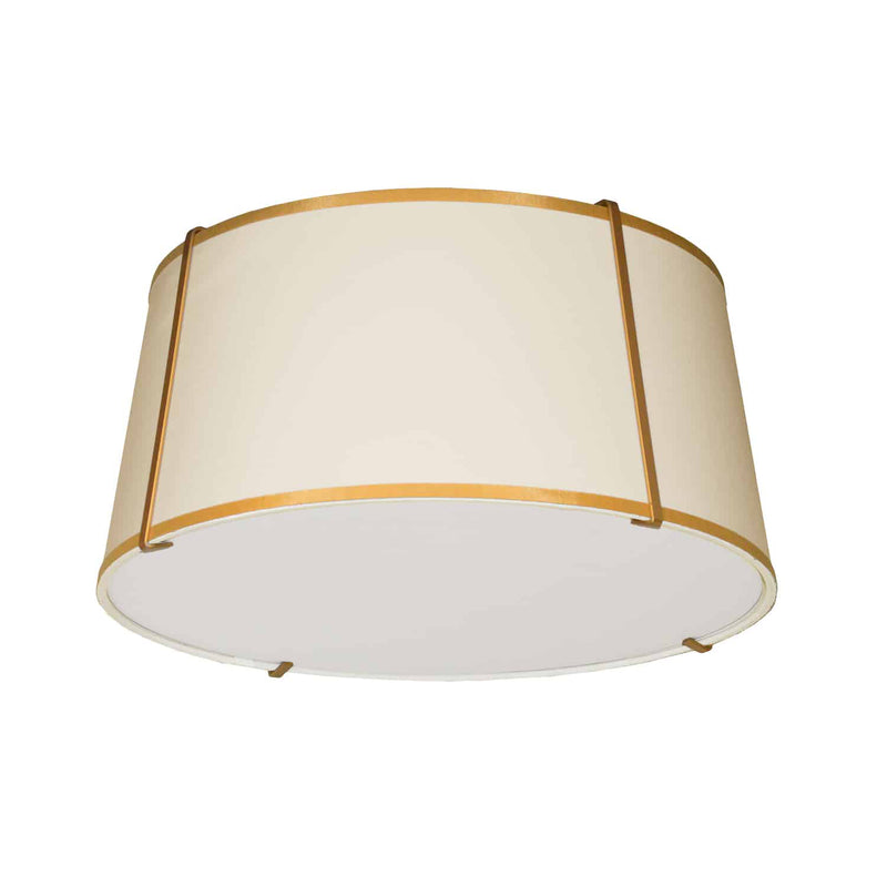 Dainolite 3 Light Trapezoid Flushmount Gold and Cream Shade with White Fabric Diffuser TRA-3FH-GLD-CRM