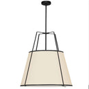 Dainolite 3 Light Trapezoid Pendant Black and Cream Drum Shade with White Fabric Diffuser TRA-3P-BK-CRM