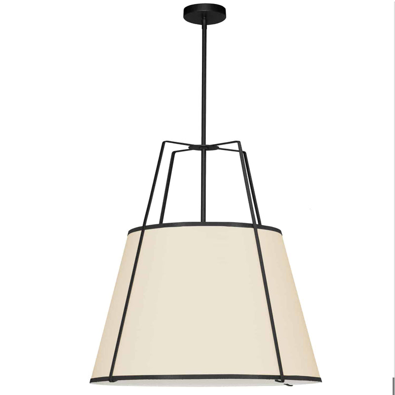 Dainolite 3 Light Trapezoid Pendant Black and Cream Drum Shade with White Fabric Diffuser TRA-3P-BK-CRM