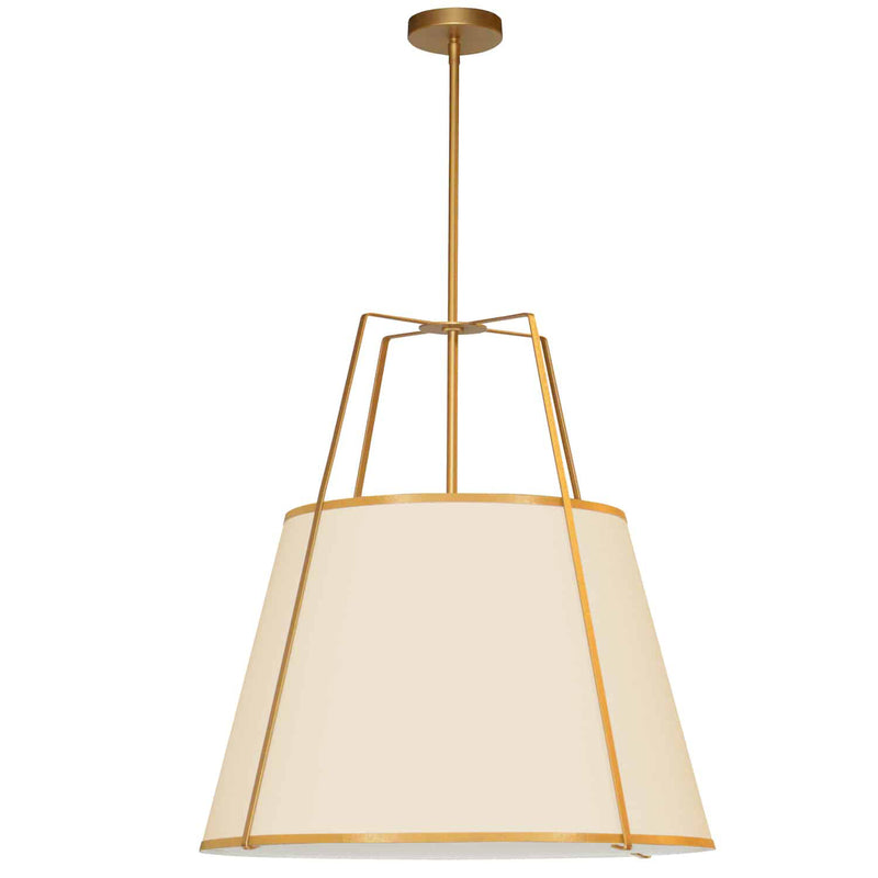 Dainolite 3 Light Trapezoid Pendant Gold and Cream Drum Shade with White Fabric Diffuser TRA-3P-GLD-CRM