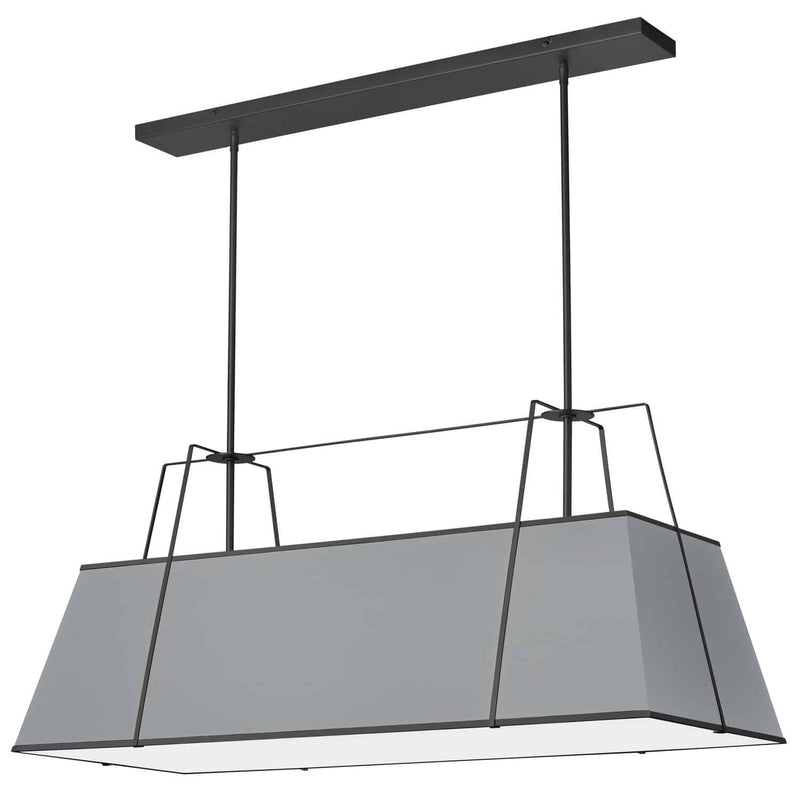 Dainolite 4 Light Horizontal Chandelier Black and Gray Shade with White Fabric Diffuser TRA-444HC-BK-GRY