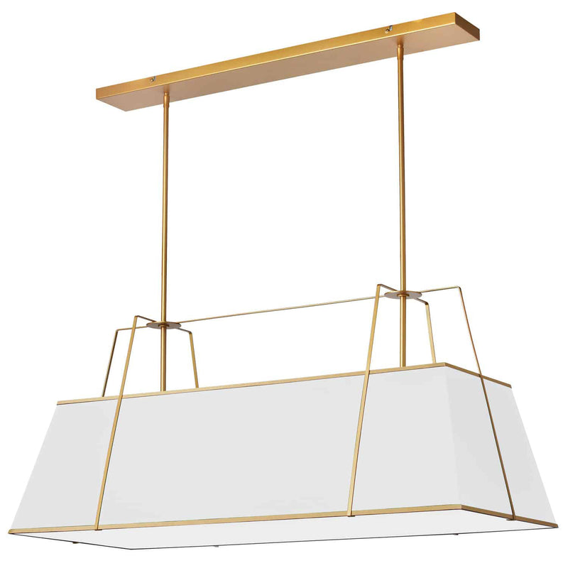 Dainolite 4 Light Horizontal Chandelier Gold and White Shade with White Fabric Diffuser TRA-444HC-GLD-WH