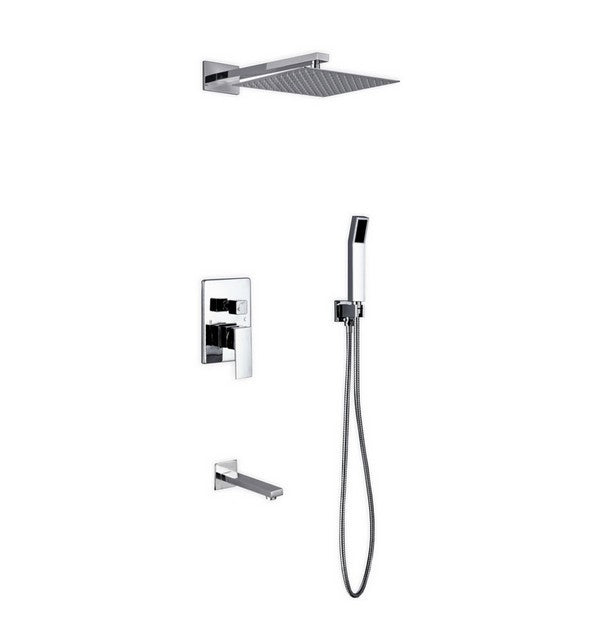 KubeBath Aqua Piazza Brass Shower Set with 12" Square Rain Shower Handheld and Tub Filler WR300TFHH3V