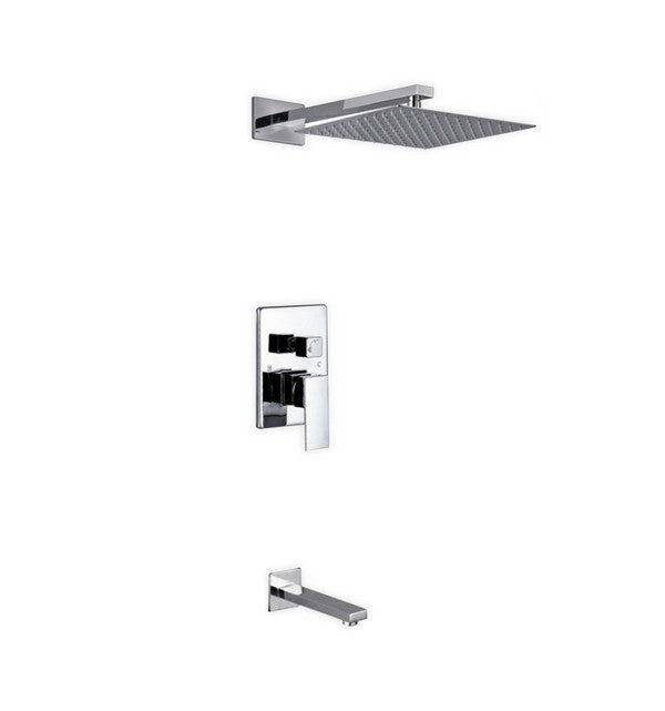 KubeBath Aqua Piazza Brass Shower Set with 12" Square Rain Shower and Tub Filler WR300TF2V