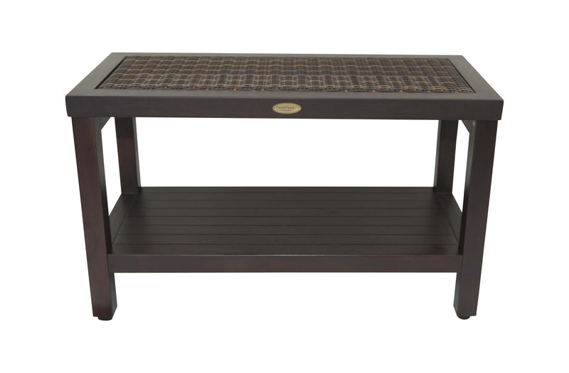 DecoTeak Eleganto 30" Teak Shower Bench with Viro Indoor or Outdoor Rattan Top and Shelf