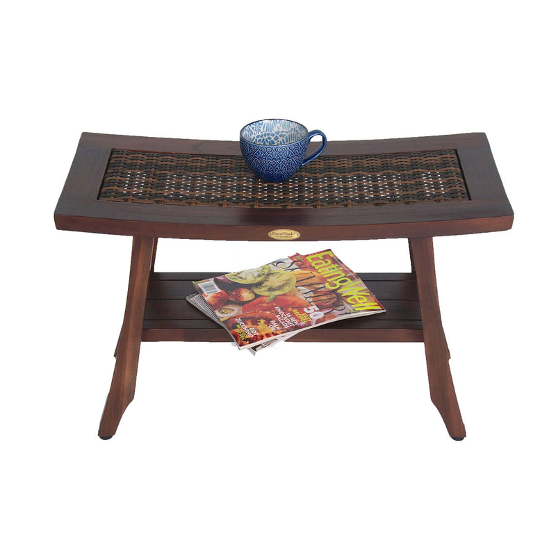 DecoTeak Satori 24" Eastern Style Teak Shower Bench with Viro Indoor or Outdoor Rattan Top and Shelf