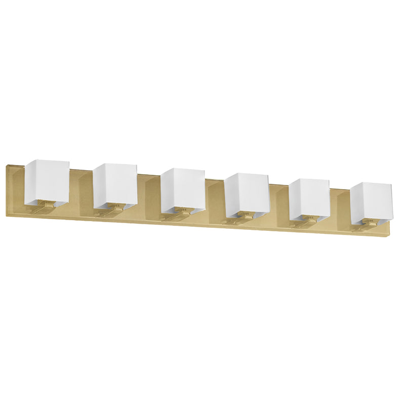 Dainolite 6 Light Halogen Vanity Aged Brass with White Glass V1230-6W-AGB