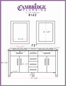 Cambridge Plumbing 72" White Solid Wood and Porcelain Double Vanity