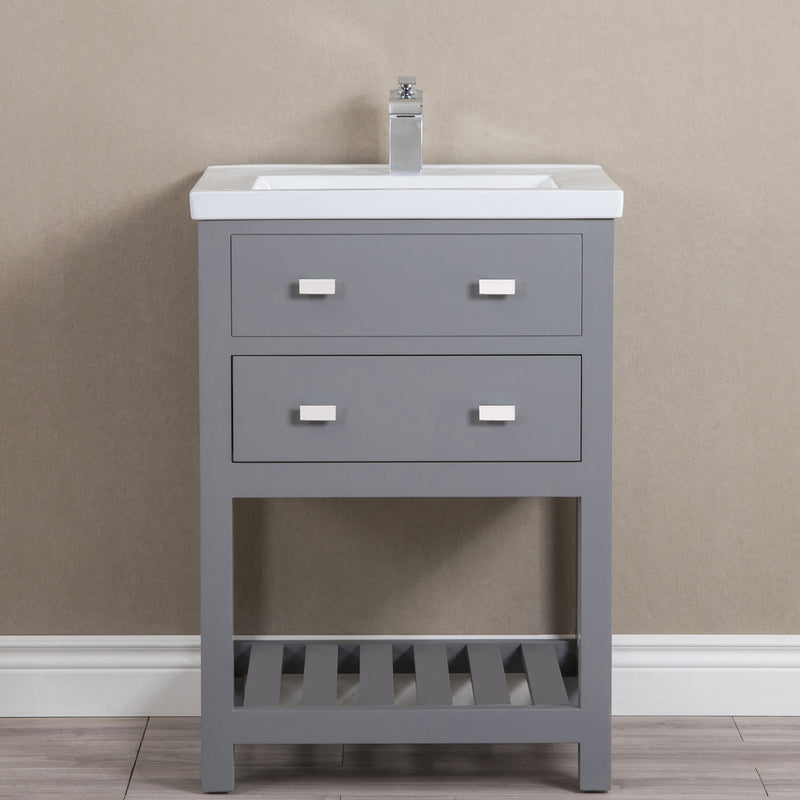 Water Creation 24" Cashmere Gray MDF Single Bowl Ceramics Top Vanity with U Shape Drawer From The VIOLA Collection VI24CR01CG-000000000