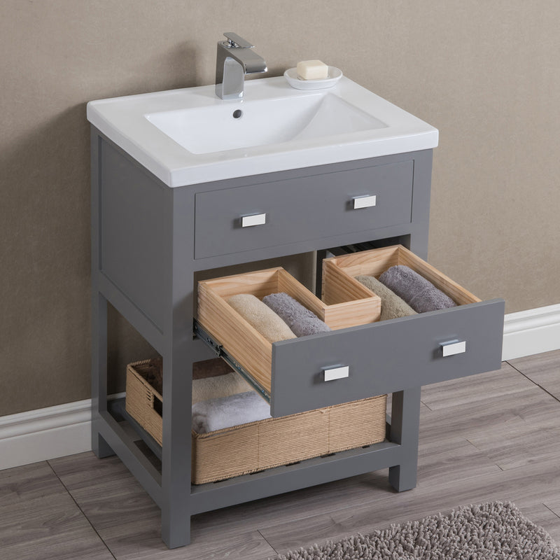 Water Creation 24" Cashmere Gray MDF Single Bowl Ceramics Top Vanity with U Shape Drawer From The VIOLA Collection VI24CR01CG-000000000