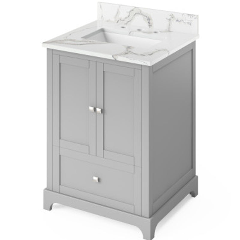 Jeffrey Alexander 24" Gray Addington with Calacatta Vienna Quartz Vanity Top Rectangle Bowl