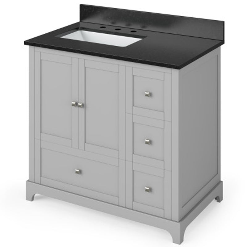 Jeffrey Alexander 36" Gray Addington Left Offset with Black Granite Vanity Top Rectangle Bowl