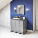 Jeffrey Alexander 36" Gray Addington Left Offset with Boulder Vanity Cultured Marble Vanity Top Rectangle Bowl