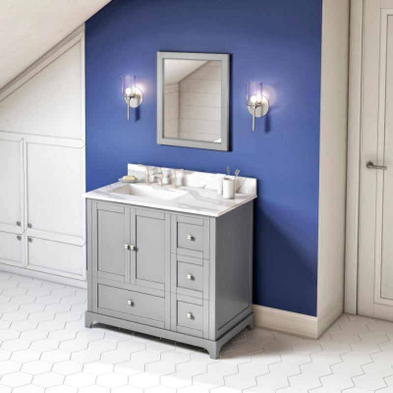 Jeffrey Alexander 36" Gray Addington Left Offset with Calacatta Vienna Quartz Vanity Top Rectangle Bowl