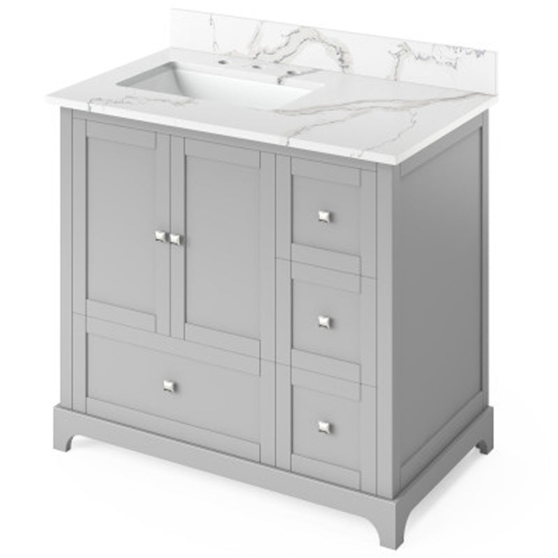 Jeffrey Alexander 36" Gray Addington Left Offset with Calacatta Vienna Quartz Vanity Top Rectangle Bowl