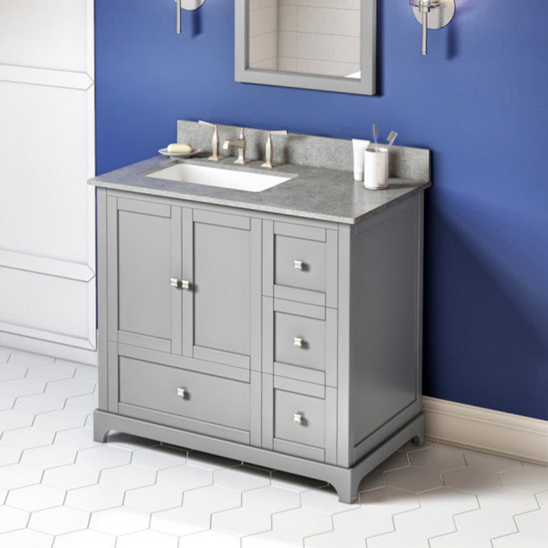 Jeffrey Alexander 36" Gray Addington Left Offset with Steel Gray Cultured Marble Vanity Top Rectangle Bowl