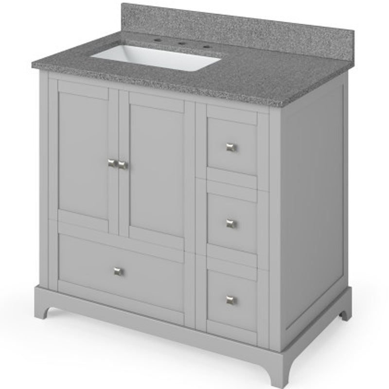 Jeffrey Alexander 36" Gray Addington Left Offset with Steel Gray Cultured Marble Vanity Top Rectangle Bowl