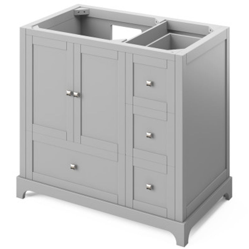 Jeffrey Alexander 36" Gray Addington Left Offset with White Carrara Marble Vanity Top Rectangle Bowl