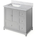 Jeffrey Alexander 36" Gray Addington Left Offset with White Carrara Marble Vanity Top Rectangle Bowl