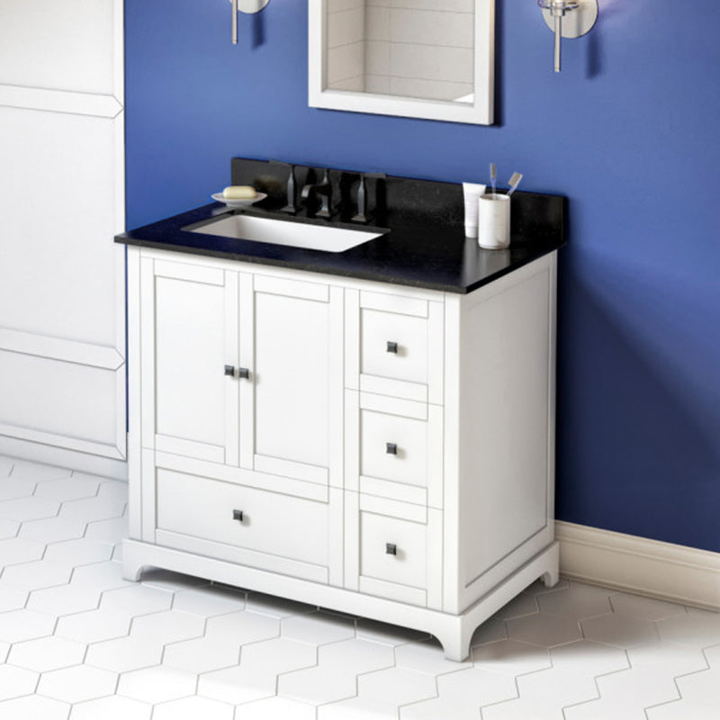 Jeffrey Alexander 36" White Addington Left Offset with Black Granite Vanity Top Rectangle Bowl