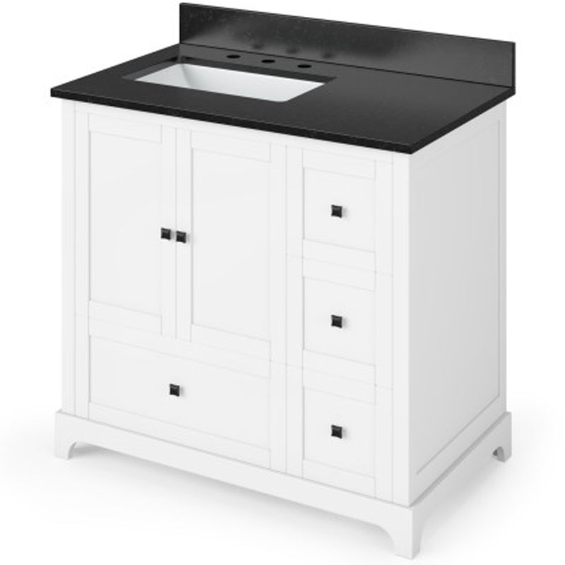 Jeffrey Alexander 36" White Addington Left Offset with Black Granite Vanity Top Rectangle Bowl